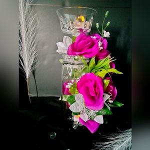 Fushia & White Floral Candle Holder Centerpiece